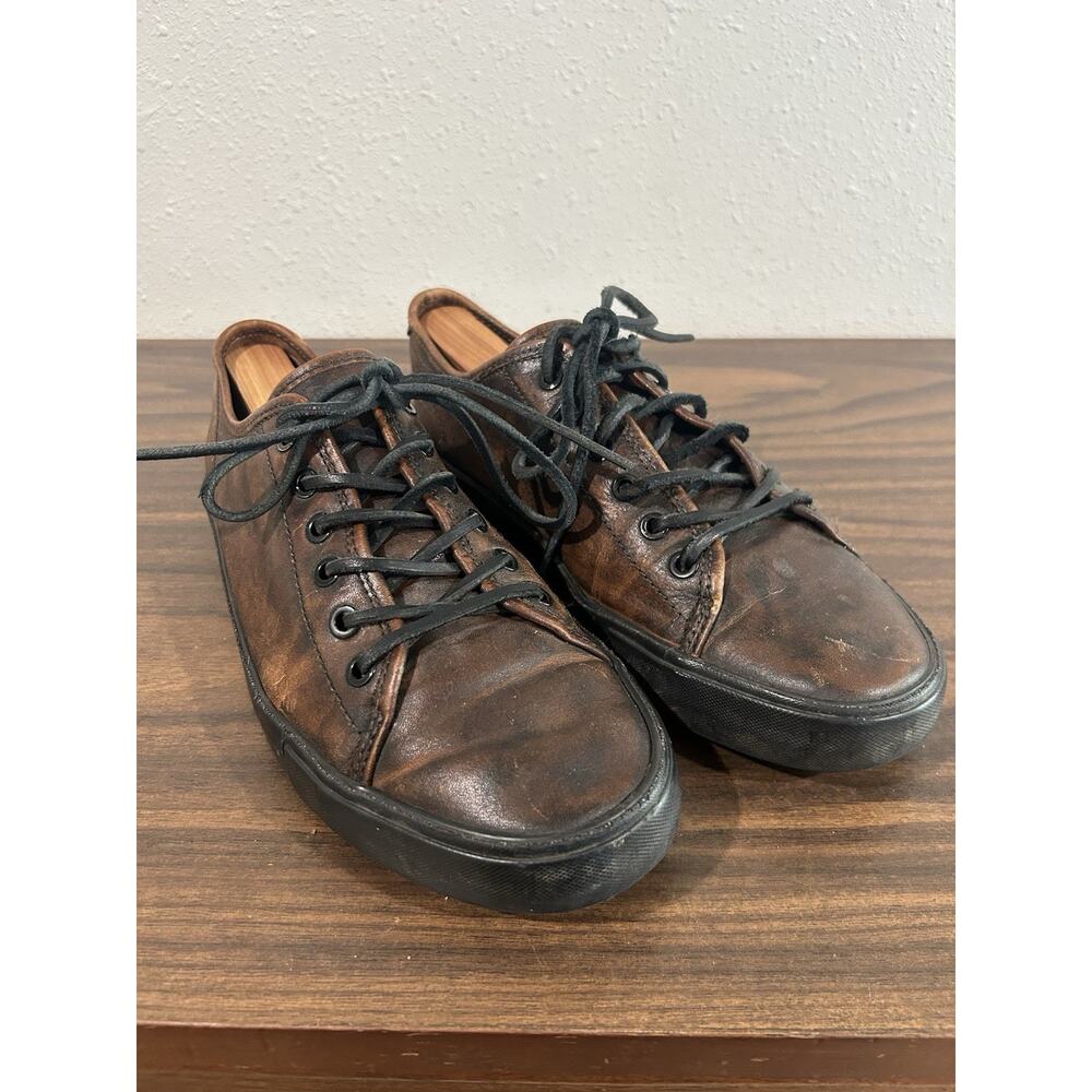 Frye Brett Low Sneakers Mens Size 8.5 Cognac Leather Lace Up Shoes 3481516 Brown